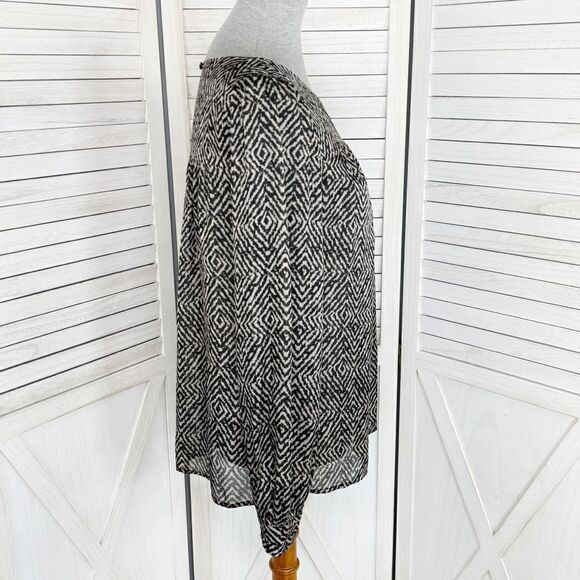 Ann Taylor Loft Printed Pullover Blouse Cream Black Medium Long Sleeve - Picture 3 of 12